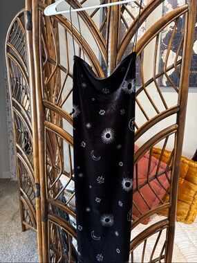 H&M Black Velvet Slip Dress with Silver Celestial Embroidery